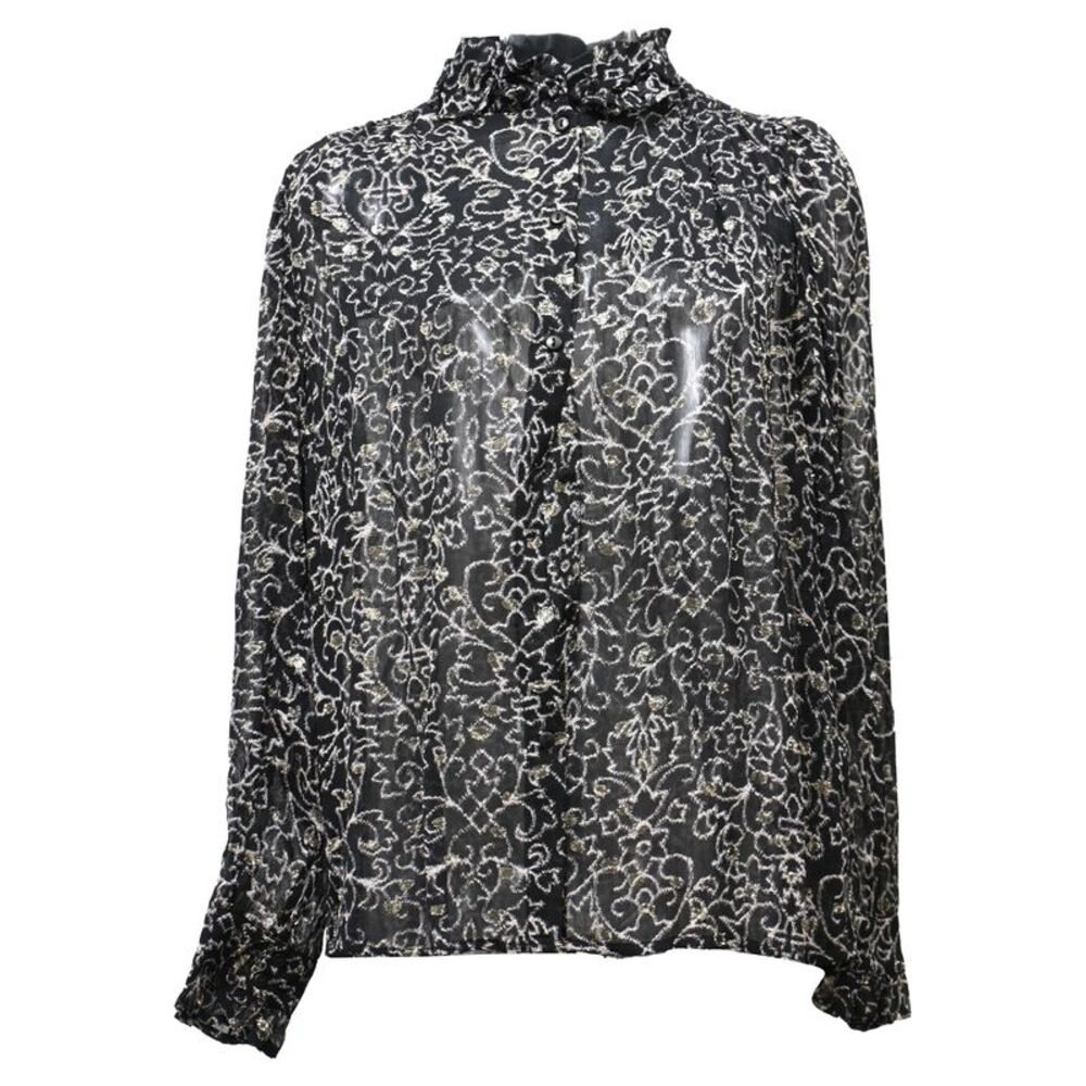 Ba&sh Amelia Printed Long Sleeve Shirt in Black Viscose